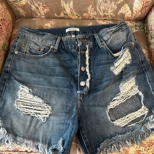 Good American Distressed Blue Denim Shorts